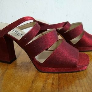 Red Metallic Fabric Strap Heeled Sandals Size 8M